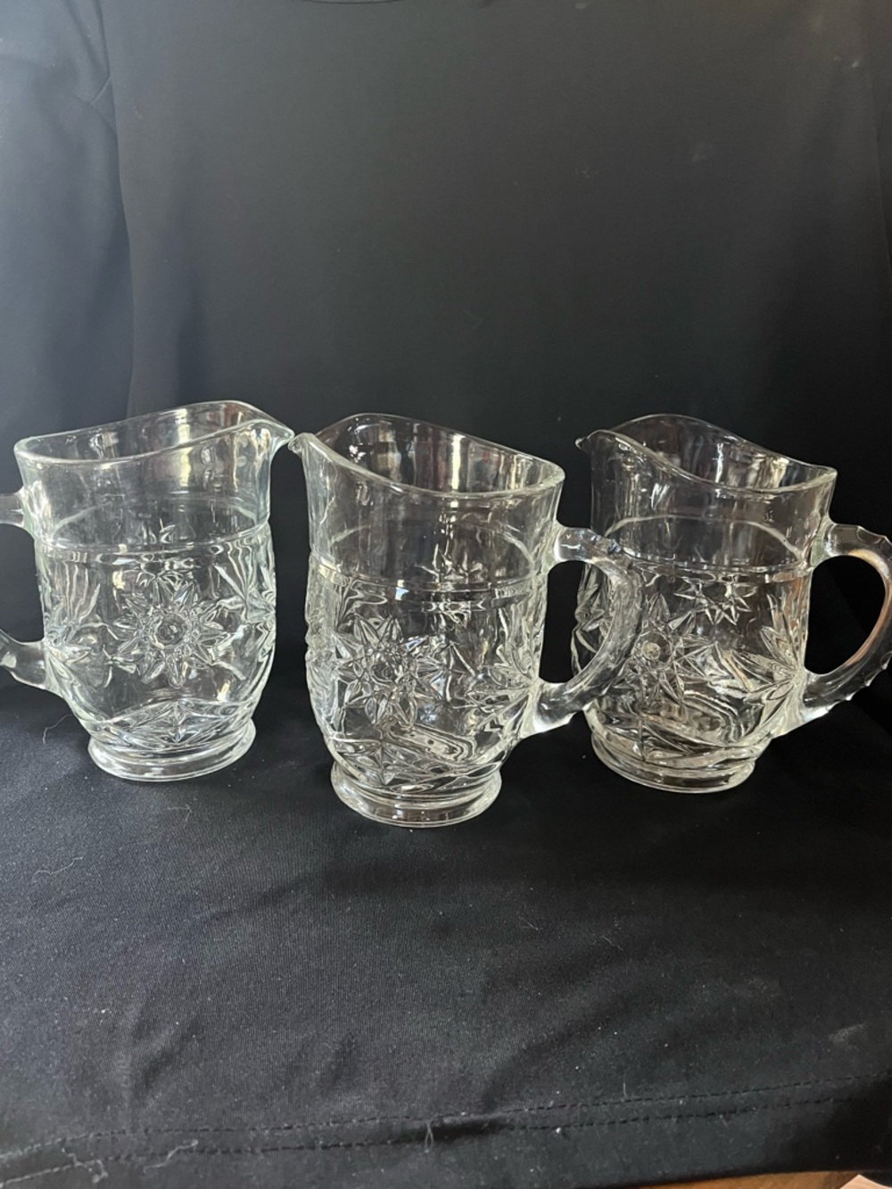 Clear Pressed Glass Pitcher by Anchor Hocking  Star Pattern   3 available